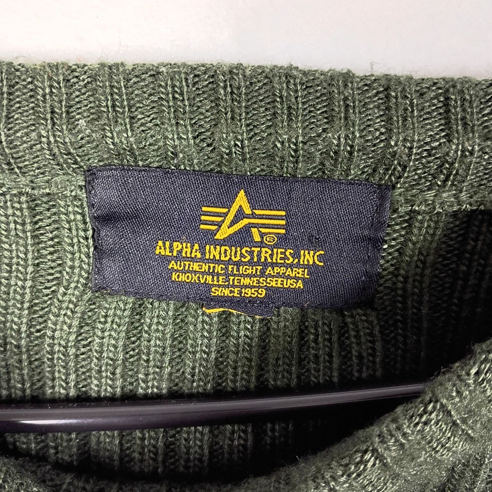 Alpha Industries Commando Sweater Mens M Green Ribbed Knit Military Army Gorp - Picture 5 of 7